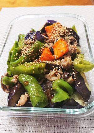 揚げ茄子、ピーマンと豚肉の酢味噌和え-レシピのメイン写真