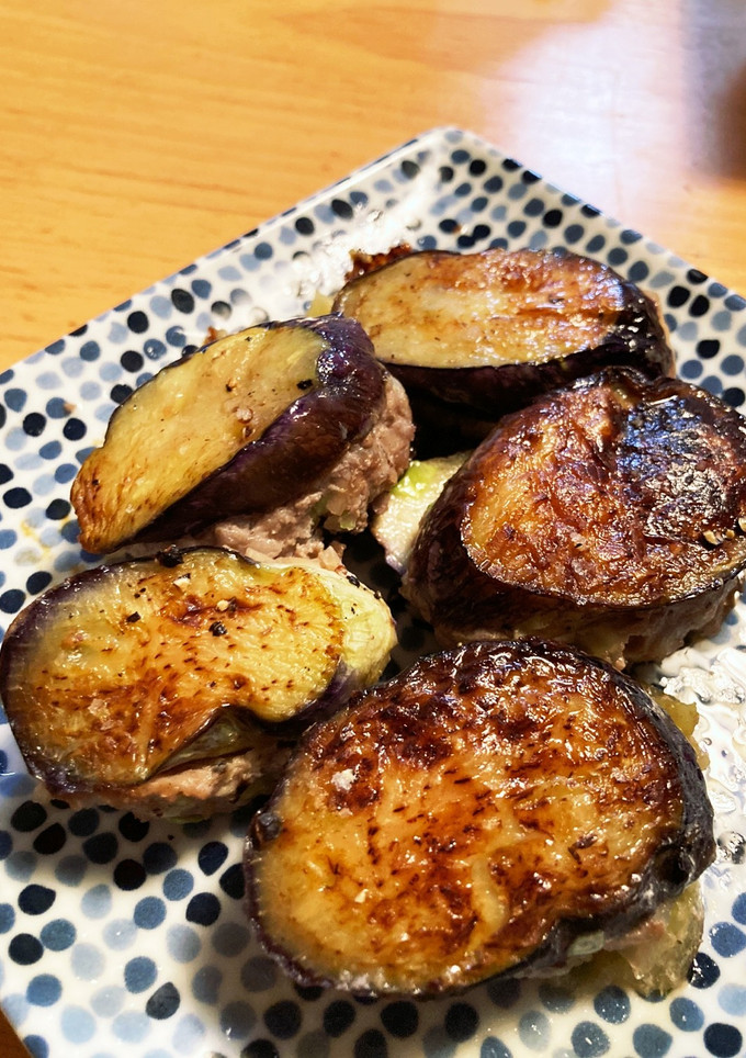 たっぷり野菜とひき肉でナスのはさみ焼き♪-レシピのメイン写真