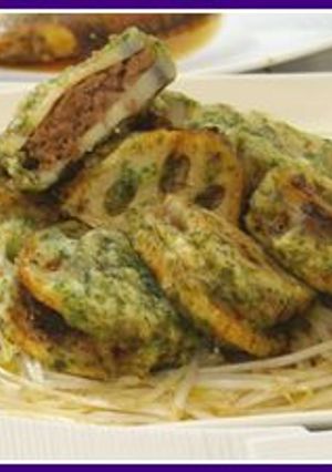 れんこんのひき肉詰め揚げ（青のり風味）-レシピのメイン写真