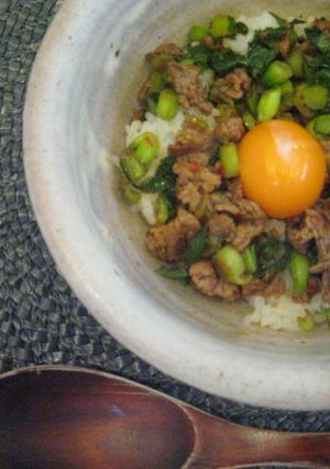 刻み牛肉と青梗菜のピリ辛コクうま丼-レシピのメイン写真