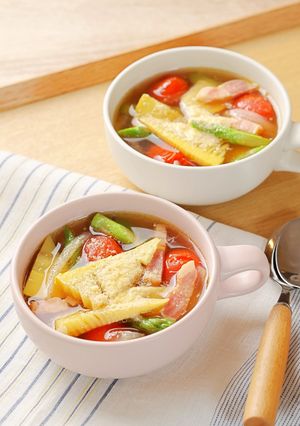 【ジッパー袋で簡単】野菜だし春スープ-レシピのメイン写真