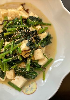 豆腐＋ほうれん草×塩昆布＋ゴマドレ-レシピのメイン写真