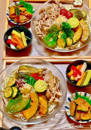 夏野菜の焼き浸しのせ冷麦-レシピのメイン写真
