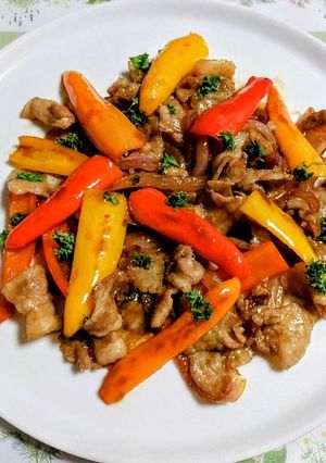簡単暑い日の夕飯パプリカ豚肉黒酢野菜炒め-レシピのメイン写真