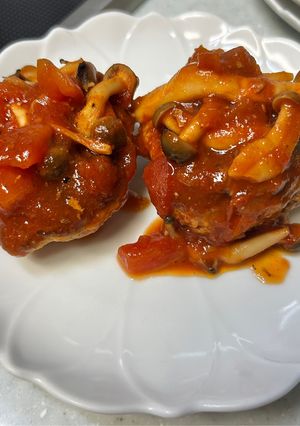 卵・パン粉不使用！トマト煮込みハンバーグ-レシピのメイン写真