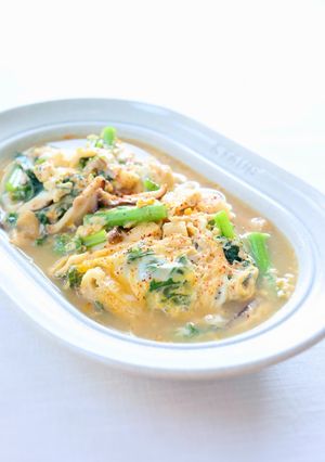 優しい風味【三陸つぼみ菜の煮浸し】卵とじ-レシピのメイン写真