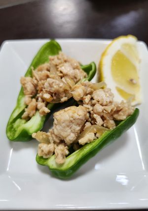 ピーマンの鶏挽き肉載せ-レシピのメイン写真