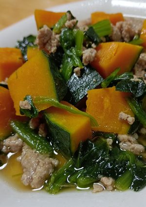 かぼちゃとほうれん草のそぼろ煮-レシピのメイン写真