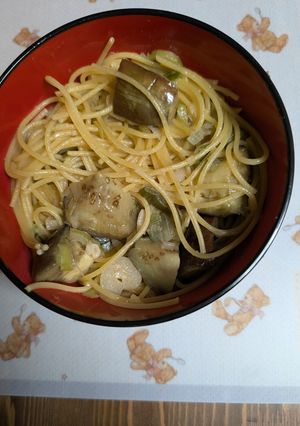 白ネギと茄子和風めんつゆワンパンパスタ-レシピのメイン写真