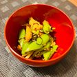スナックエンドウと油揚げの塩昆布和え