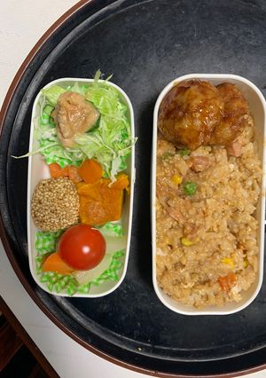 全てレンジ洋風万能梅トマト味炒飯弁当-レシピのメイン写真