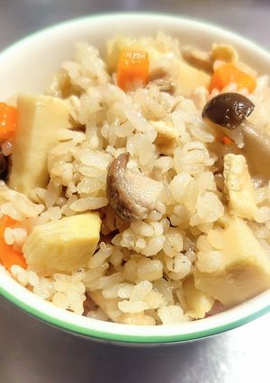 お米節約ヘルシー押し麦ご飯でたけのこご飯-レシピのメイン写真