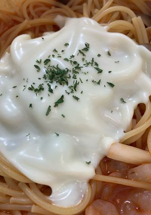 ガーリック風味の痩せレンチンエビパスタ-レシピのメイン写真