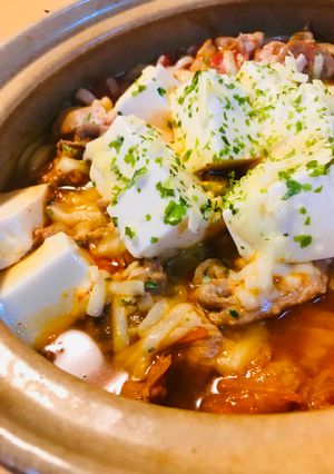 豚こまぎれ肉のトマト缶キムチーズ鍋-レシピのメイン写真