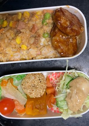 全てレンジ簡単洋風梅ウスター炒飯弁当-レシピのメイン写真