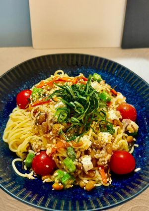 イカの塩辛☆柚子胡椒☆納豆麹の冷製パスタ-レシピのメイン写真