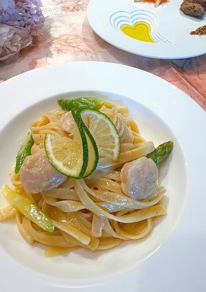 帆立とアスパラの平兵衛酢クリームパスタ-レシピのメイン写真