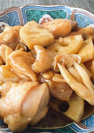 鶏肉とレンコンときのこのバルサミコ酢炒め-レシピのメイン写真