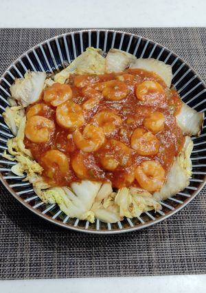 白菜炒め甘口エビチリ乗せ-レシピのメイン写真