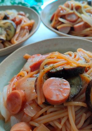 フライパンひとつなすとウインナーのパスタ-レシピのメイン写真
