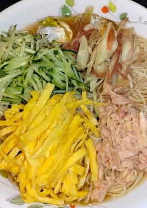 ツナ・キュウリ・茗荷・卵のそうめん-レシピのメイン写真