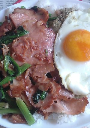 備蓄米でカフェ丼V103〜焼豚ポパイ月見-レシピのメイン写真