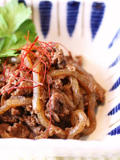 ねぎ焼きに~牛バラ肉とこんにゃくの甘辛煮-レシピのメイン写真
