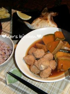 ほく❤ふわ❤つくねとかぼちゃの煮物-レシピのメイン写真