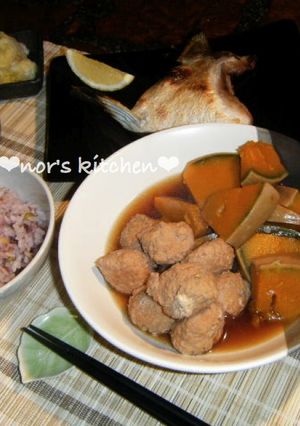 ほく❤ふわ❤つくねとかぼちゃの煮物-レシピのメイン写真