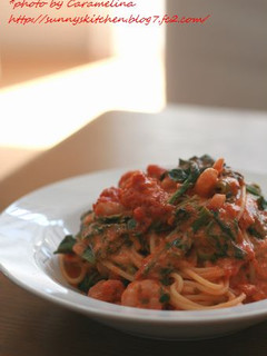海老とほうれん草のトマトチーズパスタ-レシピのメイン写真