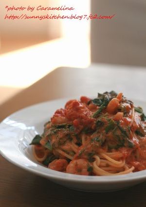海老とほうれん草のトマトチーズパスタ-レシピのメイン写真