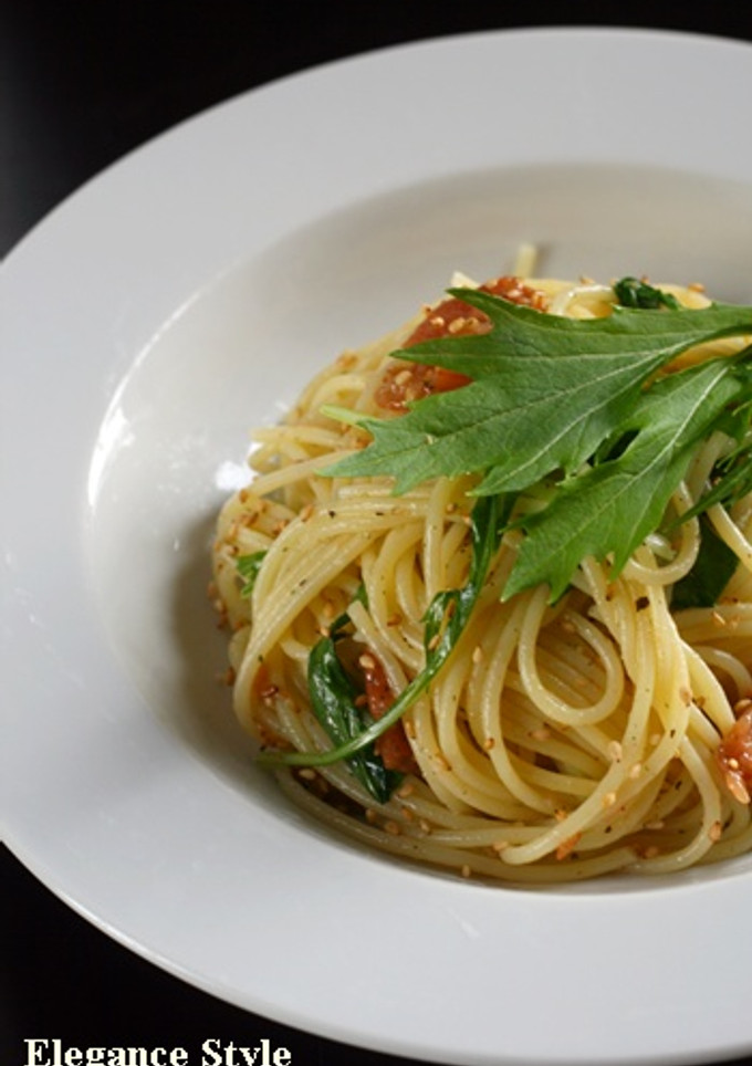 我が家の定番「梅と水菜の和風パスタ」-レシピのメイン写真