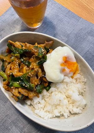 コチュジャンでピリ辛豚ニラ炒め丼-レシピのメイン写真