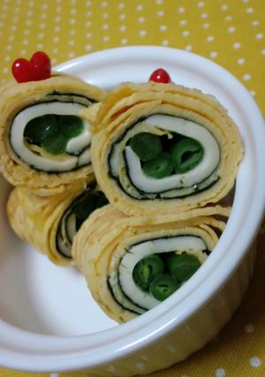 □いんげんチーズ海苔くるくる卵巻き□-レシピのメイン写真
