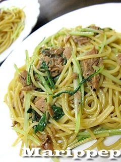 ツナ缶と水菜の和風パスタ-レシピのメイン写真