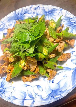 オクラ豚肉炒め しそのせ-レシピのメイン写真