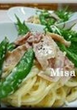 ベーコンスナップエンドウのクリームパスタ-レシピのメイン写真