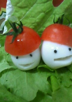 お弁当に☆トマト帽子のうずらちゃん-レシピのメイン写真
