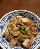 豚こまと焼き豆腐の牡蠣醤油炒め