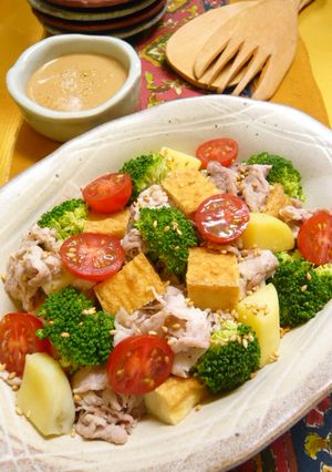 ヘルシー豚肉と野菜のレンジ蒸しサラダ-レシピのメイン写真