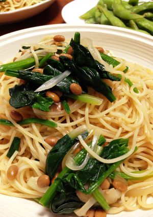 簡単！うまうま納豆とほうれん草のパスタ♪-レシピのメイン写真