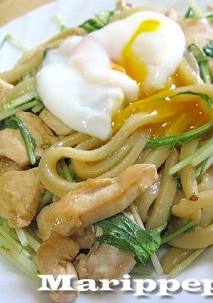 水菜と鶏胸肉で焼きうどん-レシピのメイン写真