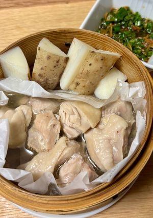 鶏肉と長芋の蒸籠蒸しニラごましょうがだれ-レシピのメイン写真