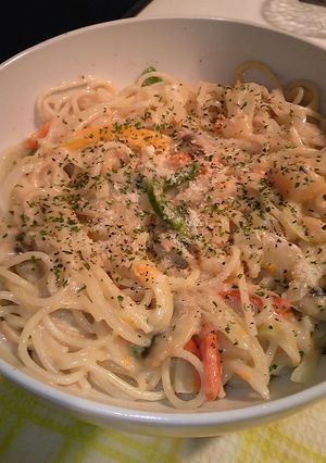 いもがホクホク♪レトルトシチューでパスタ-レシピのメイン写真