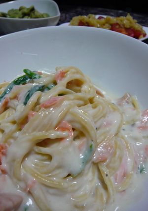 ｻｰﾓﾝとほうれん草のｸﾘｰﾑﾊﾟｽﾀ☆-レシピのメイン写真