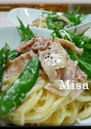ベーコンとスナップエンドウクリームパスタ-レシピのメイン写真
