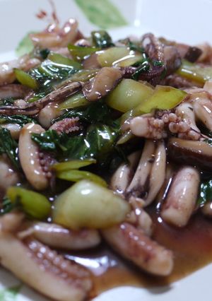 イカげそとチンゲン菜のめんつゆラー油炒め-レシピのメイン写真