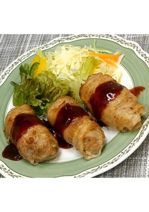 豚バラ肉巻きハンバーグ★動画あり★-レシピのメイン写真