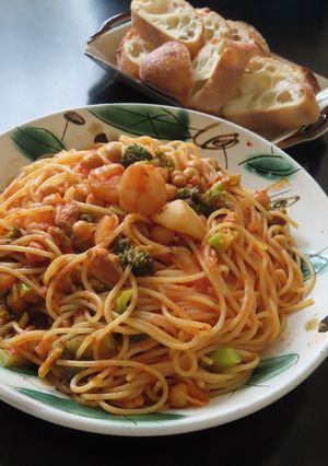 海鮮とブロッコリとひよこ豆のパスタ-レシピのメイン写真
