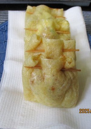 納豆とマヨにんにくの芽の油揚げ焼き😋-レシピのメイン写真